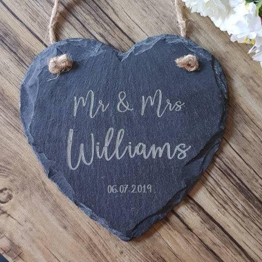 Mr and Mrs PERSONALISED Custom Slate Heart - Wedding gift for couples - Newlywed Gifts Slate Sign Custom