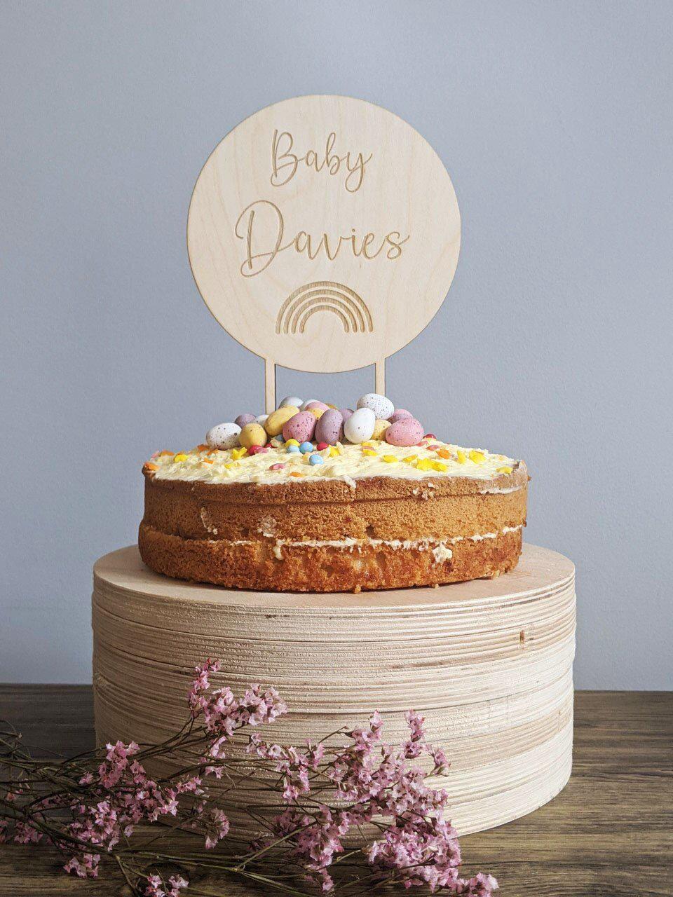 Personalised Cake Topper Surname Baby Announcement 14.5cm