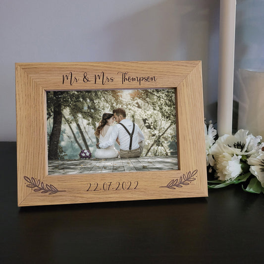 Personalised Engraved Photo frame - Mr & Mrs custom photo frame- Newlywed gifts - Anniversary Gift.