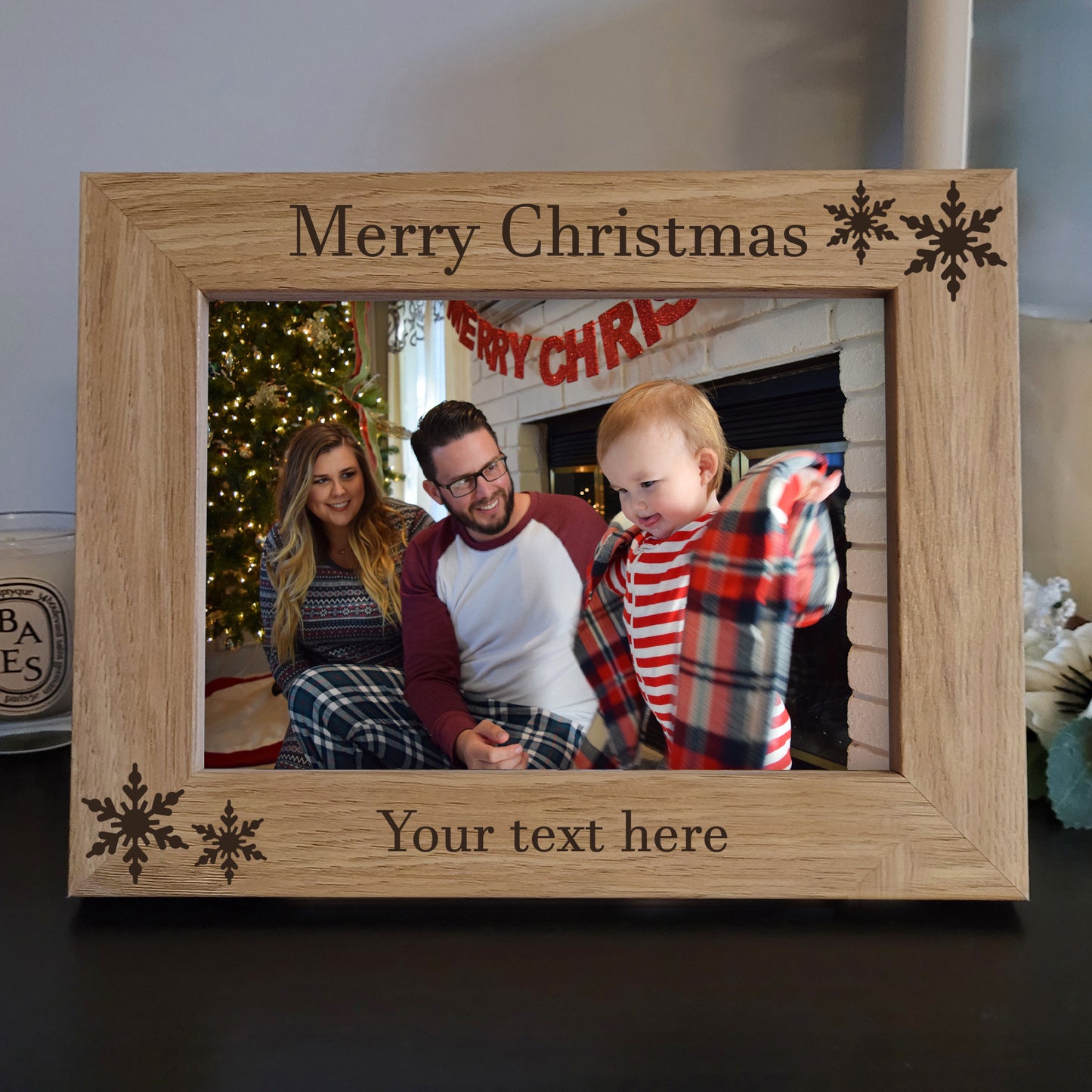 Merry Christmas - Personalised Photo Frame - Engraved Wooden Photo Frame - Personalised Picture frame gift