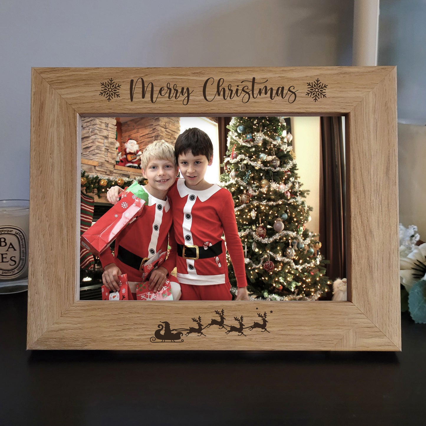 Merry Christmas Photo Frame - Engraved Wooden Photo Frame - Christmas Gift