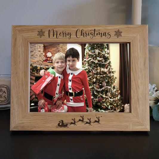 Merry Christmas Photo Frame - Engraved Wooden Photo Frame - Christmas Gift