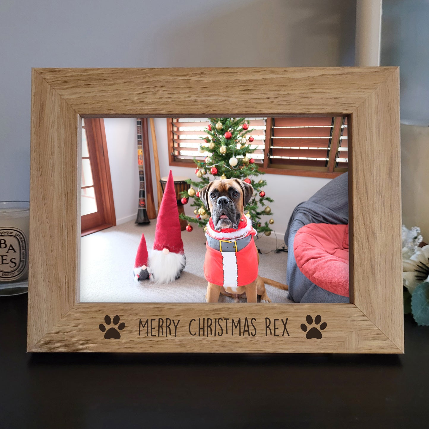 Christmas Pet Personalised Name Photo Frame - Engraved Wooden Photo Frame - Dog or Cat Photo Frame - Pet Picture frame