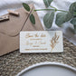 Boho wooden save the date wedding announcement with rounded corners