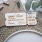Destination wedding wooden ticket save the date with airline boarding pass layout