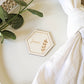 Personalised hexagon wooden wedding favour engraved with James