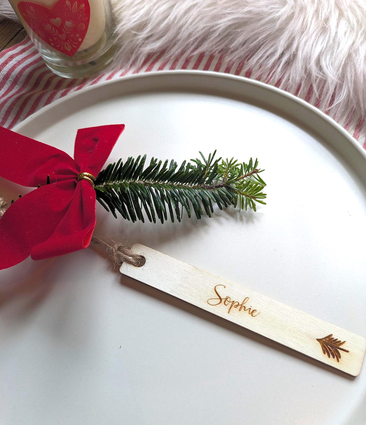 Christmas tree wooden Christmas place name, engraved Sophie, with jute tie