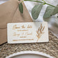 Personalised wooden save the date card with George and Sarah wedding date