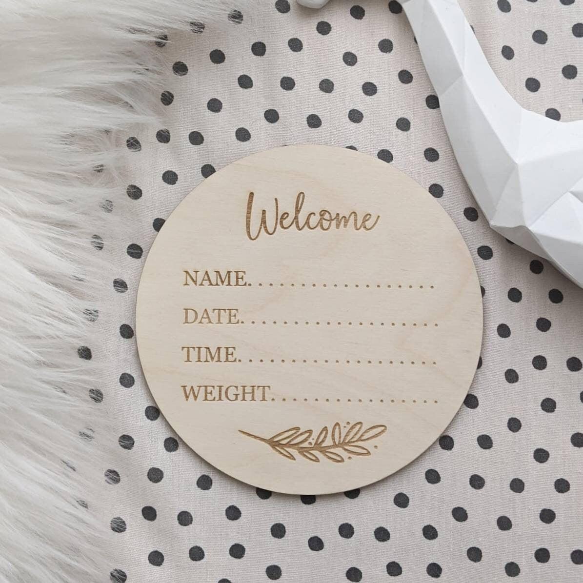 Baby Announcement Disc - Birth Announcement Sign - Birth Details Plaque 14.5cm