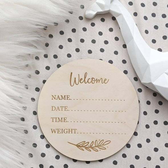 Baby Announcement Disc - Birth Announcement Sign - Birth Details Plaque 14.5cm