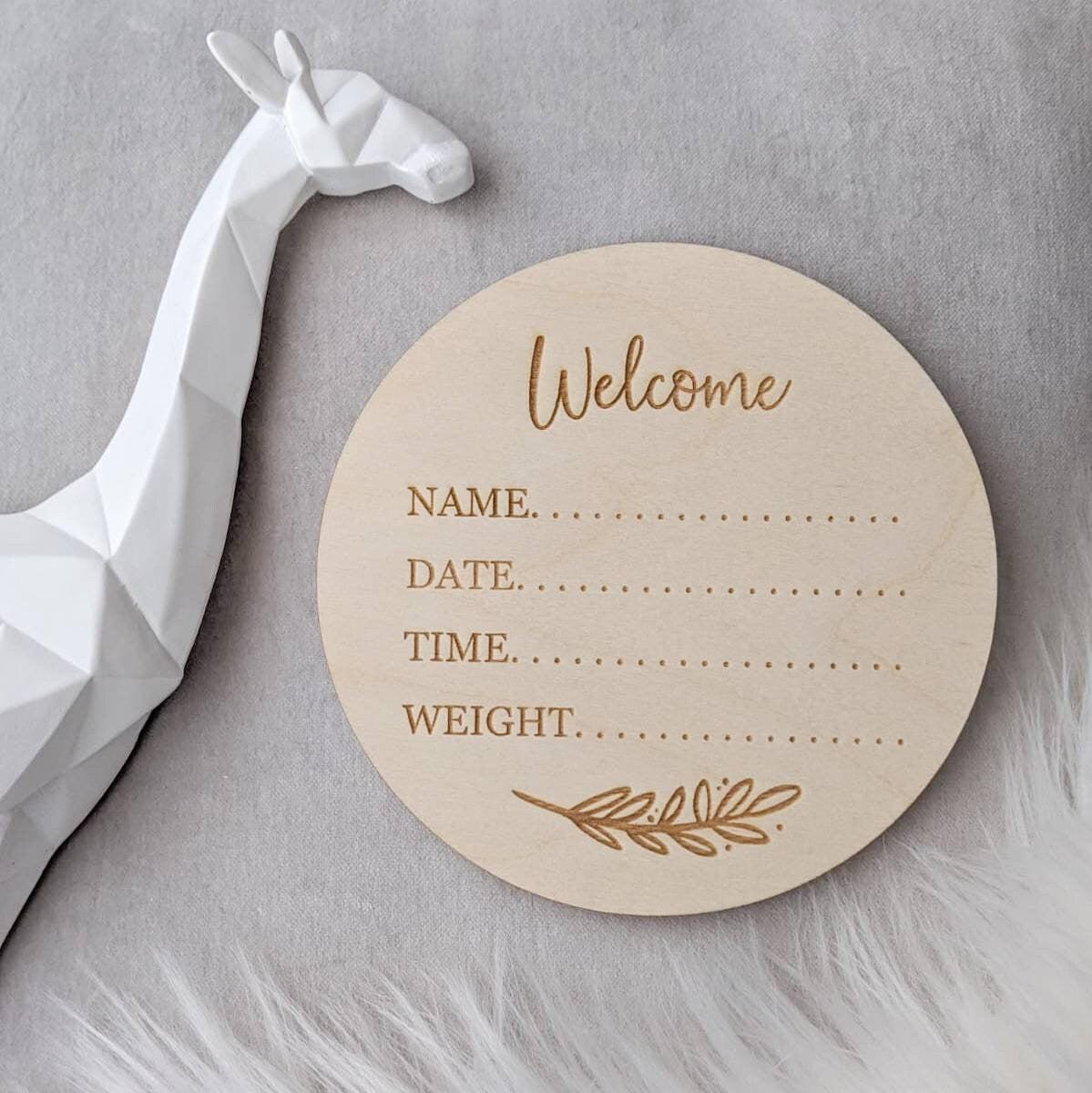 Baby Announcement Disc - Birth Announcement Sign - Birth Details Plaque 14.5cm