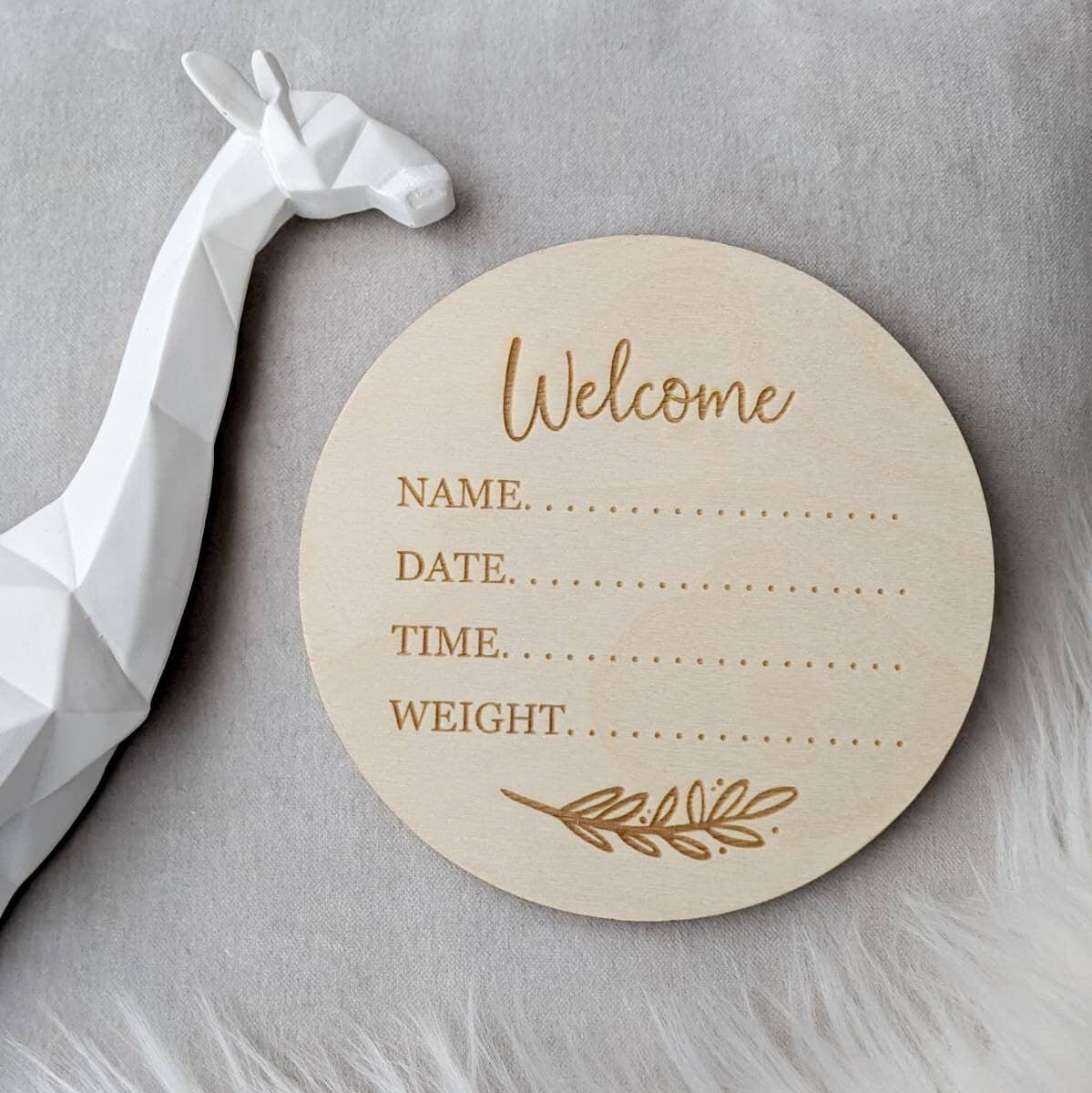 Baby Announcement Disc - Birth Announcement Sign - Birth Details Plaque 14.5cm