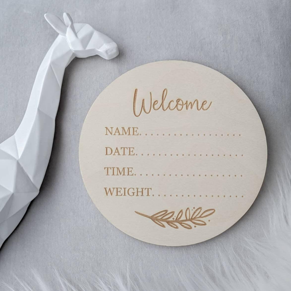 Baby Announcement Disc - Birth Announcement Sign - Birth Details Plaque 14.5cm