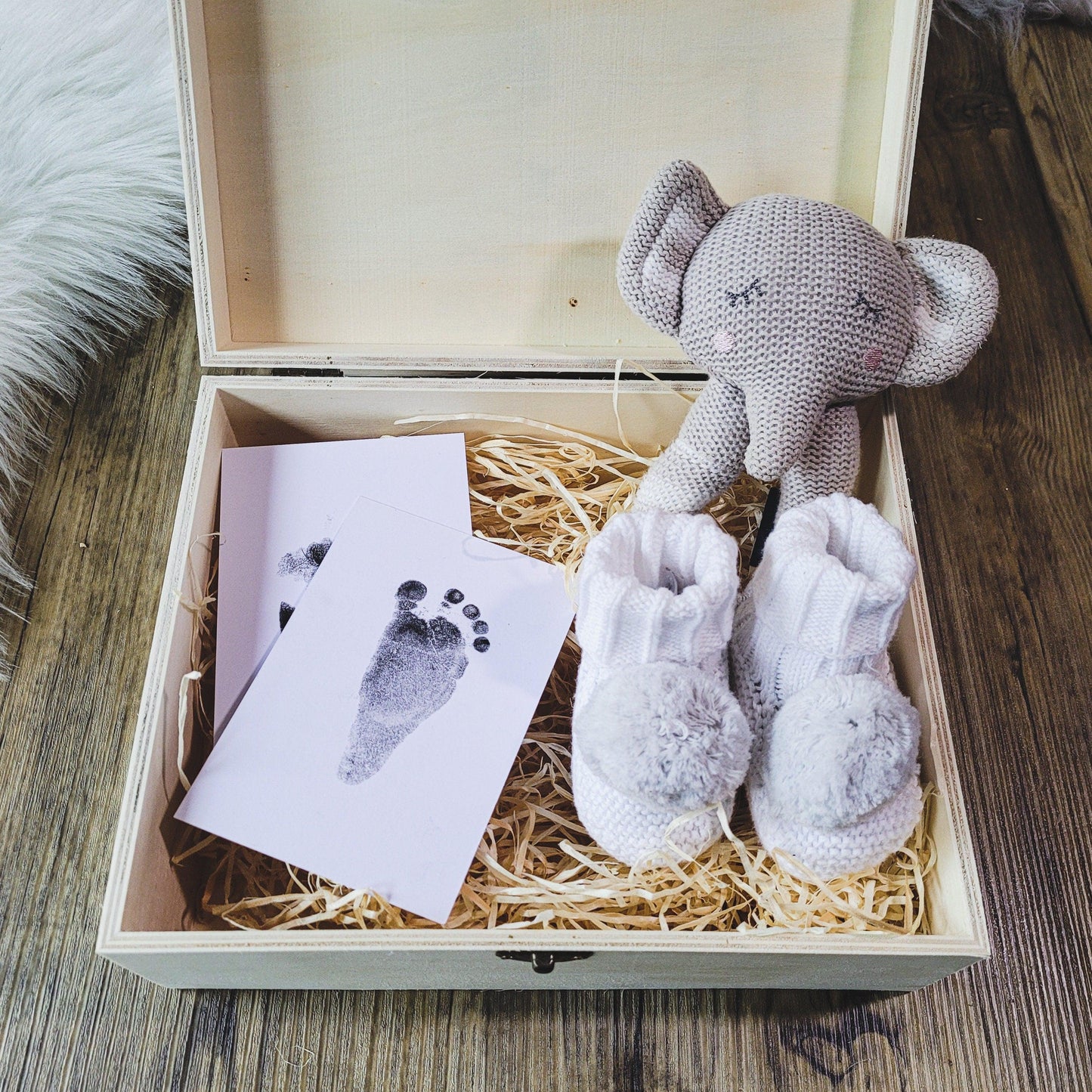 Baby Elephant Keepsake Box | Personalised Box with Birth Details | Custom Wooden Box