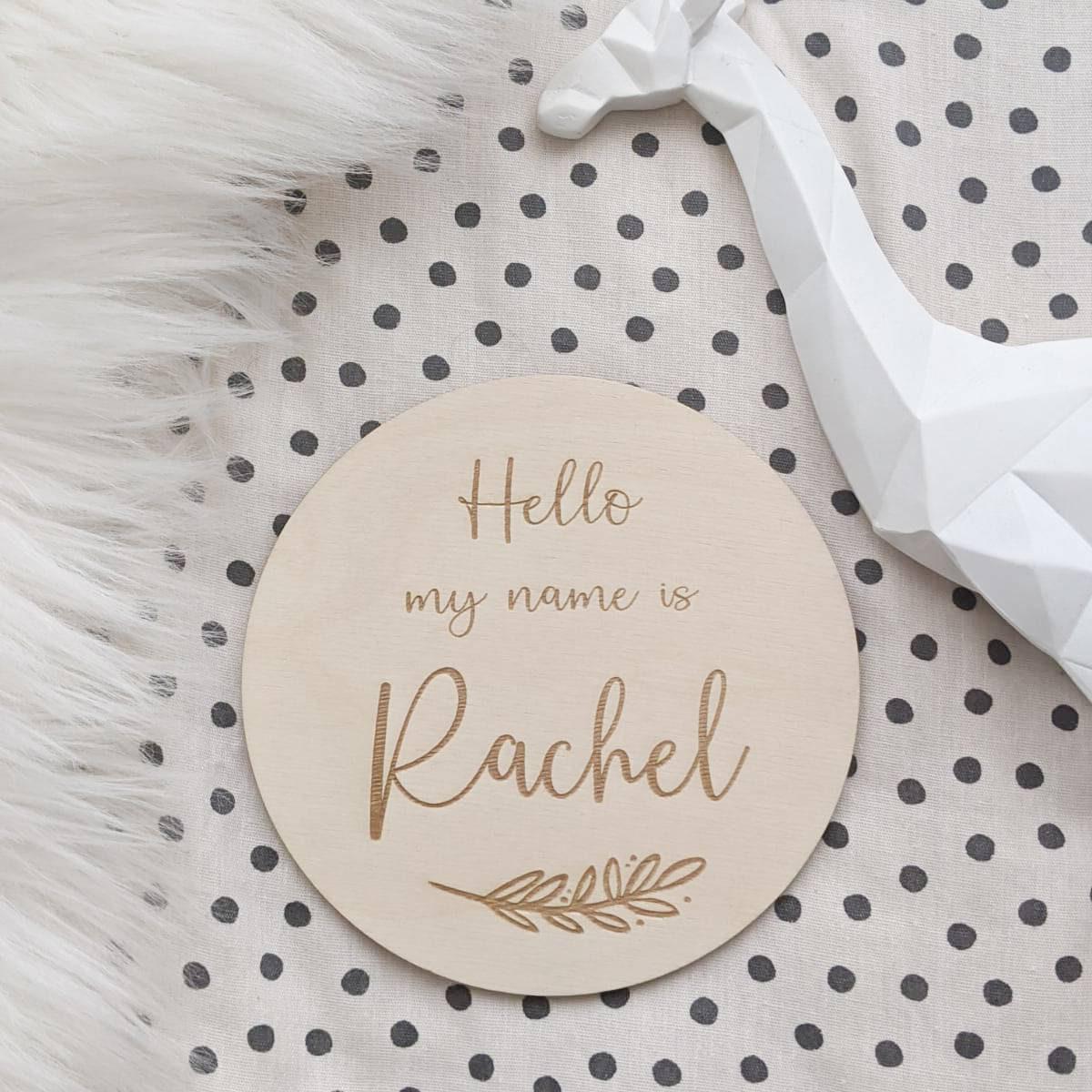 Baby announcement Disc - Hello my name is | Personalised Baby Name Sign | New Baby Announcement | Baby Flat Lay Prop | Children's Photo Prop