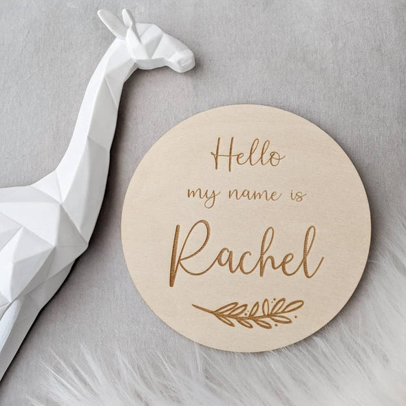 Baby announcement Disc - Hello my name is | Personalised Baby Name Sign | New Baby Announcement | Baby Flat Lay Prop | Children's Photo Prop