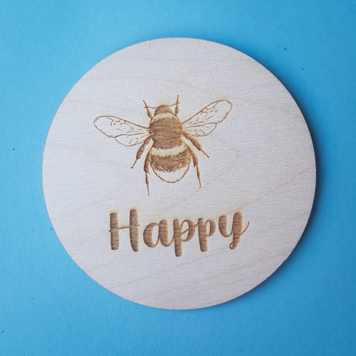 Bee Happy Coaster Be Happy Wooden Engraved Gift Thoughtful