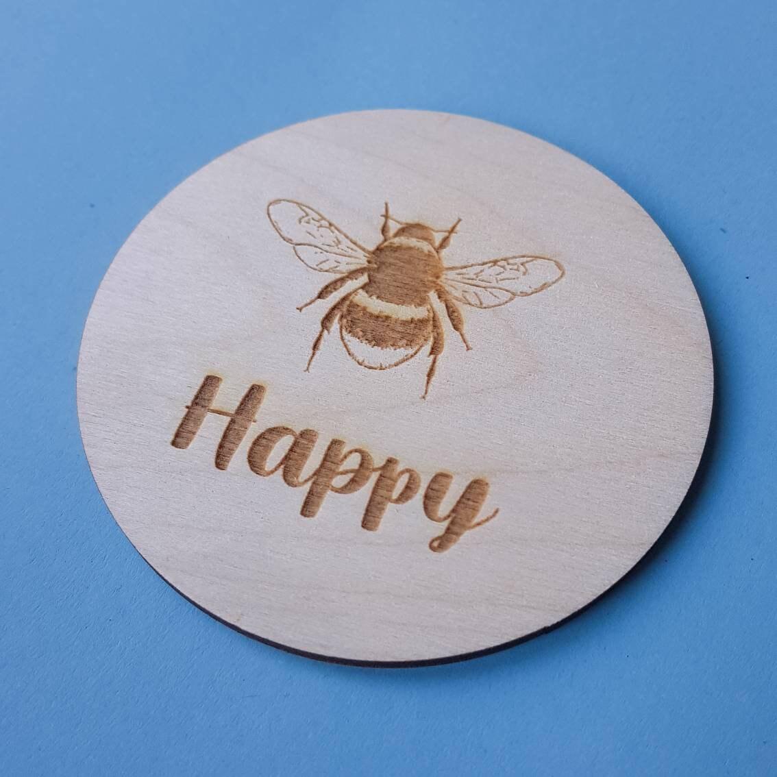 Bee Happy Coaster | Be Happy Wooden Engraved Gift | Thoughtful Gift