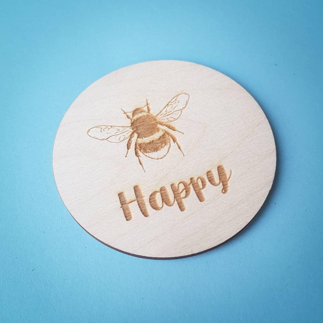 Bee Happy Coaster | Be Happy Wooden Engraved Gift | Thoughtful Gift