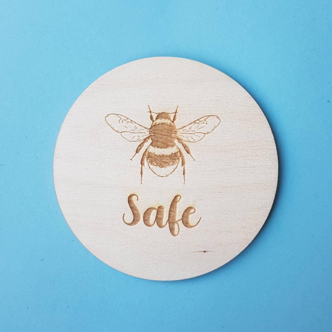 Bee Safe Coaster - Bumble Bee Wooden Engraved Gift - Thoughtful Gift