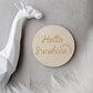 Children's Photo Prop Disc - Hello Sunshine | Engraved Wooden Baby Plaque - Baby Milestone Card, Parent To Be