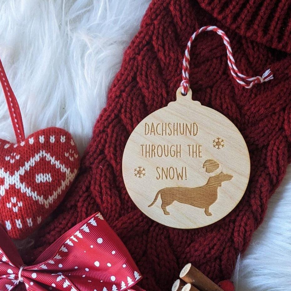 Dachshund Through The Snow Christmas Tree Bauble Ornament - Pet Christmas Gift