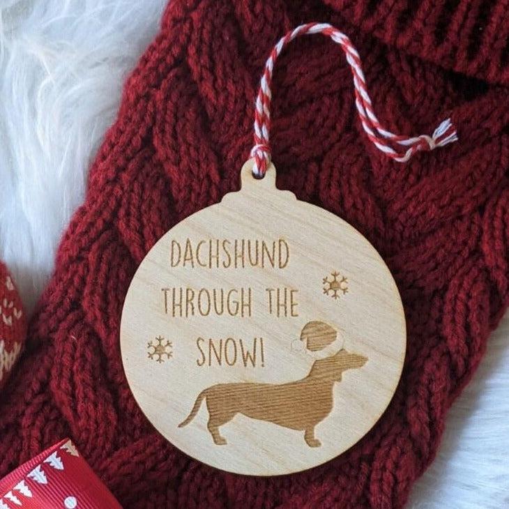 Dachshund Through The Snow Christmas Tree Bauble Ornament - Pet Christmas Gift