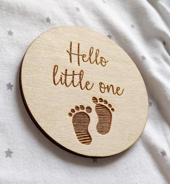 Hello Little One Baby Announcement Disc - New Baby Announcement - Baby Flat Lay