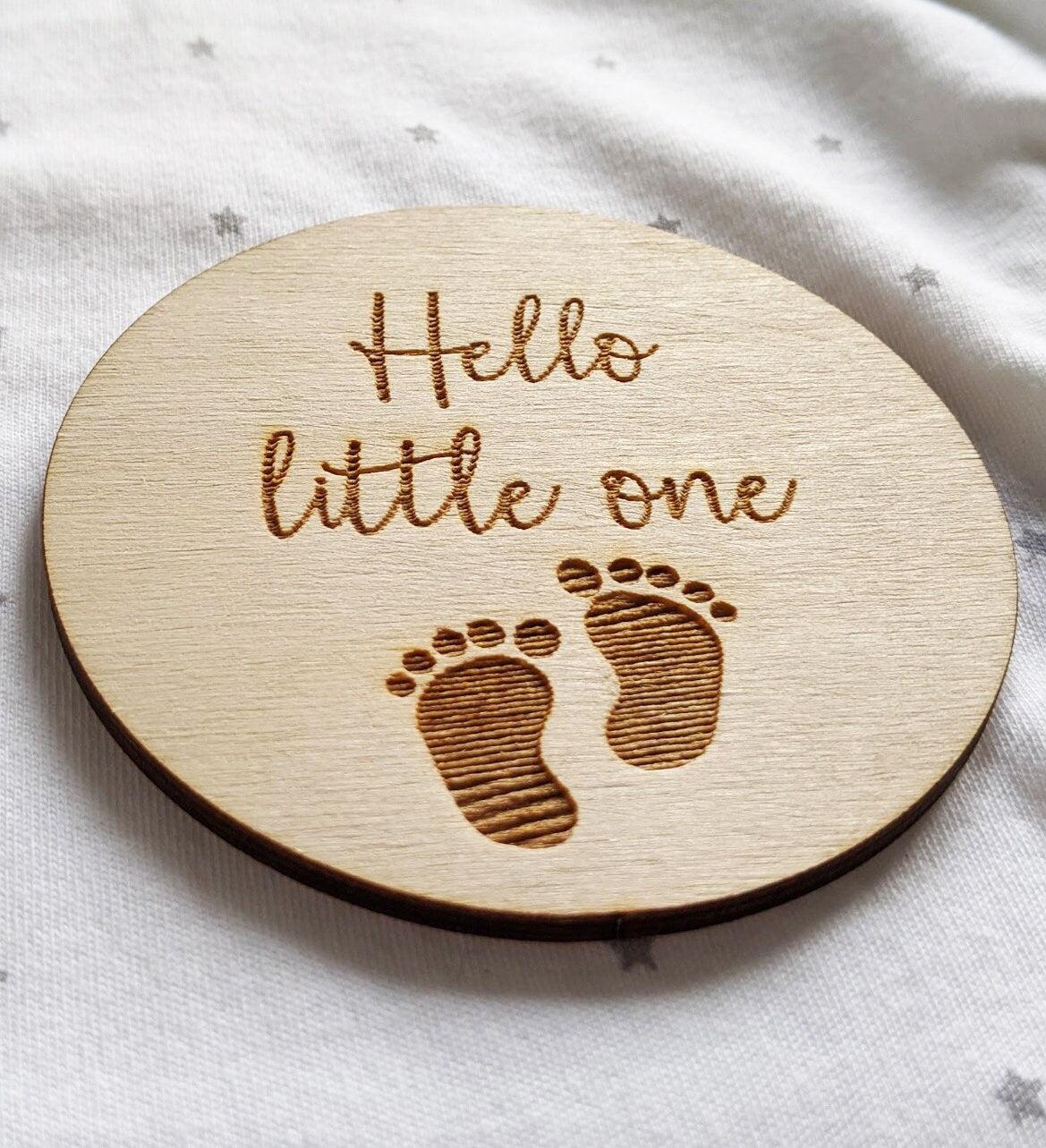 Hello Little One Baby Announcement Disc - New Baby Announcement - Baby Flat Lay