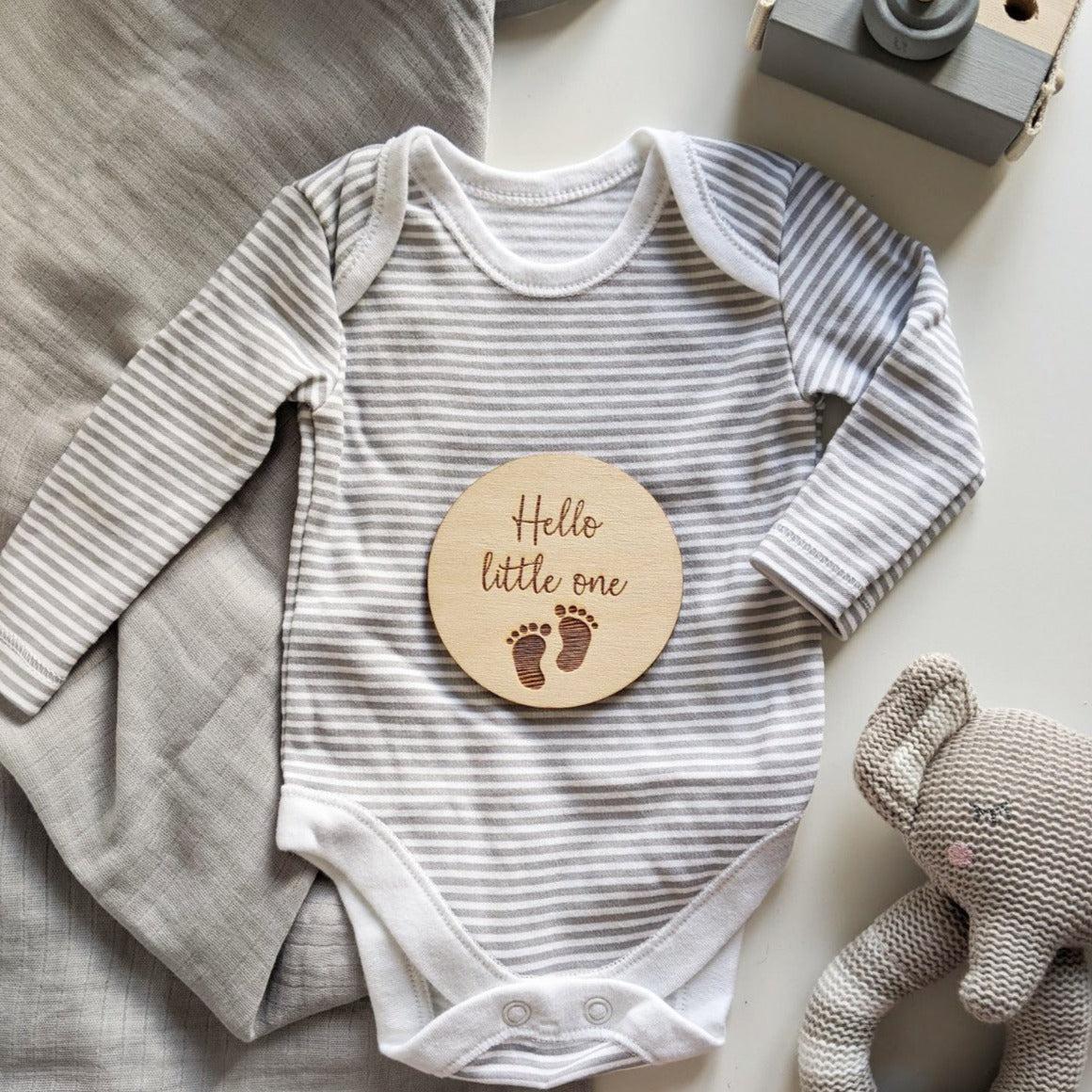 Hello Little One Baby Announcement Disc - New Baby Announcement - Baby Flat Lay