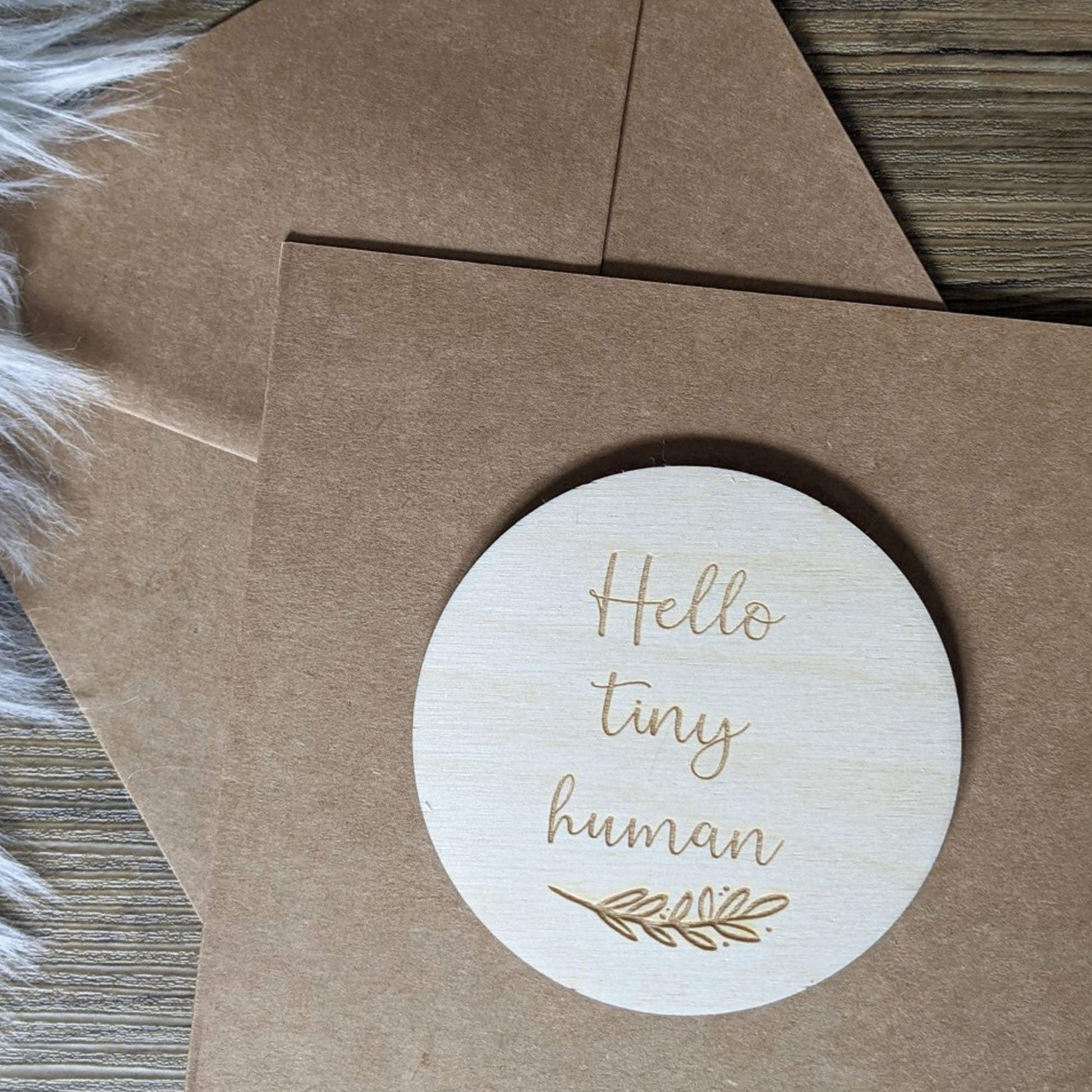 Hello Tiny Human Baby Card - Newborn Engraved Baby Card