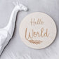 Hello World Baby Announcement - Engraved Wooden Pregnancy Announcement Plaque - Baby Milestone Card
