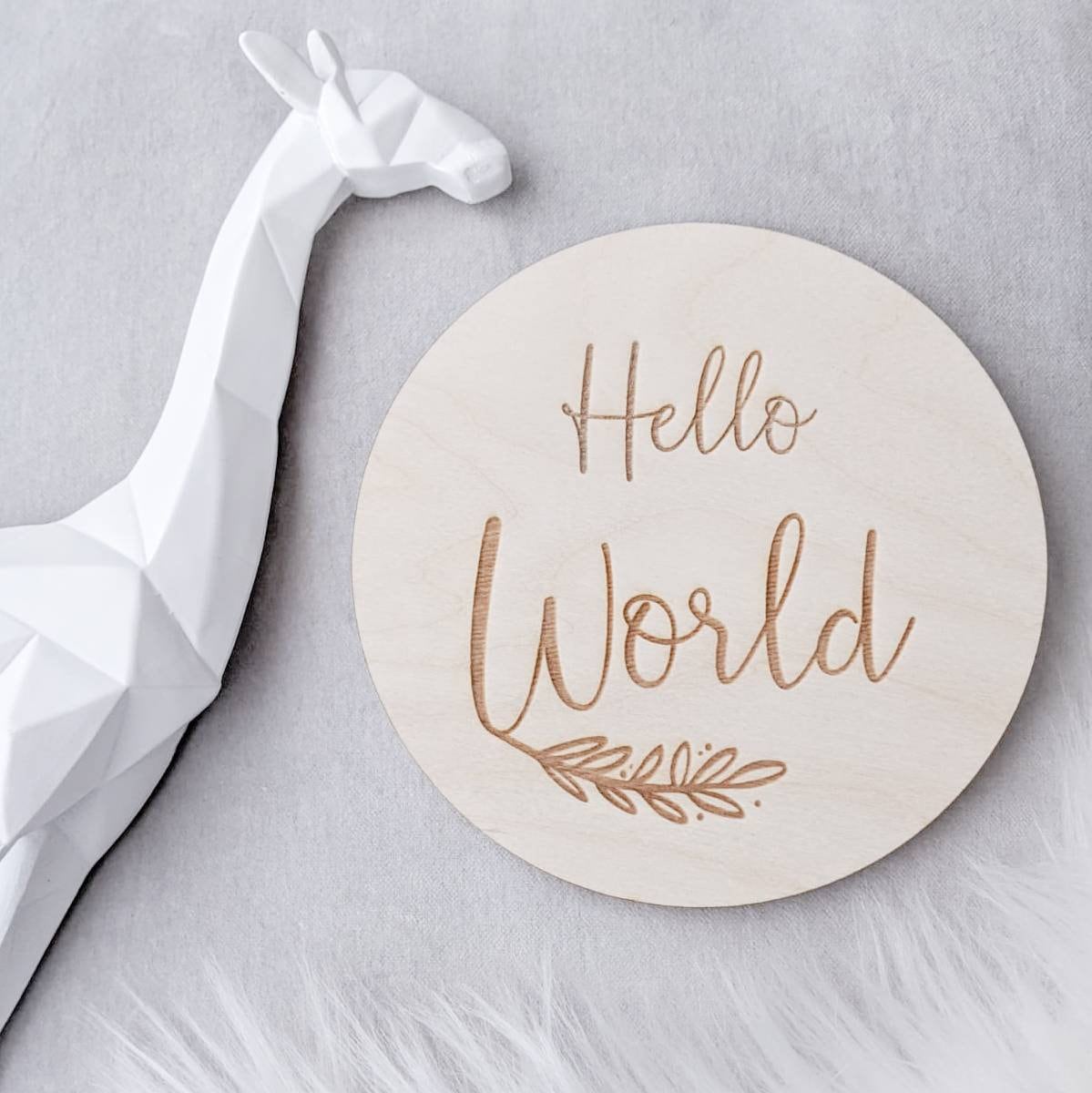 Hello World Baby Announcement - Engraved Wooden Pregnancy Announcement Plaque - Baby Milestone Card