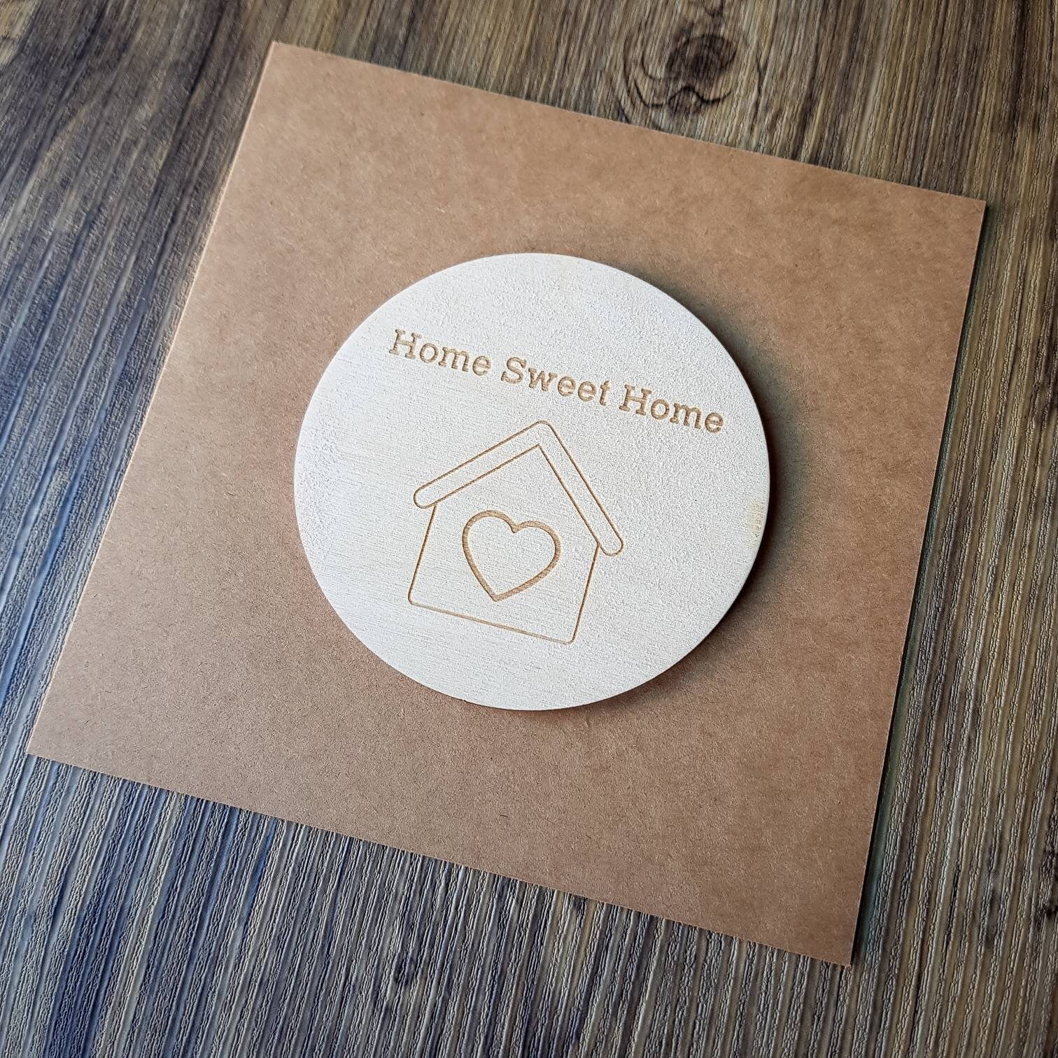 Home sweet home | Love Heart House | Housewarming Card | Wooden Engraved Card