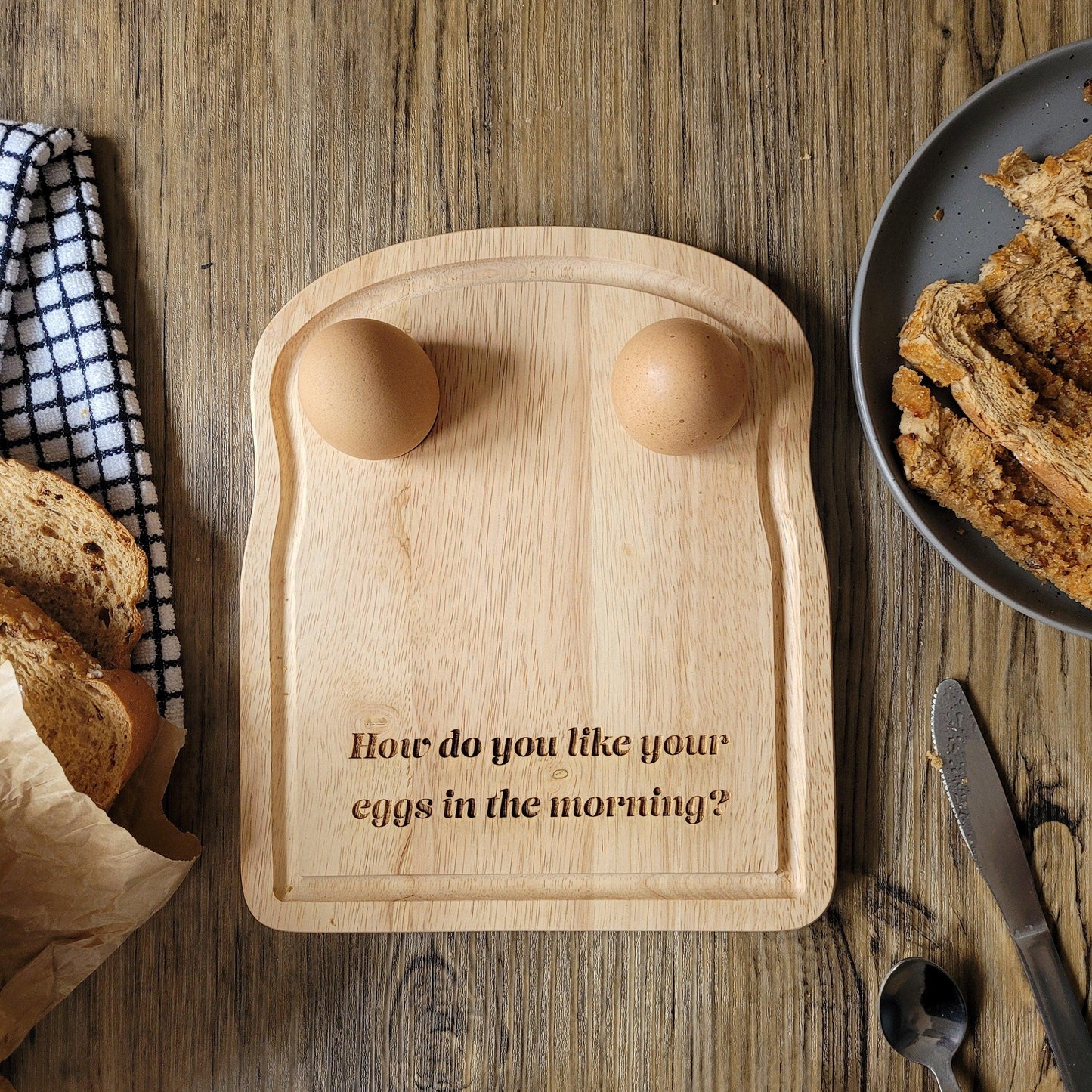 How Do You Like Your Eggs In The Morning? Breakfast Chopping Board With Egg Holders - Breakfast Cutting Board - Kitchen Gift