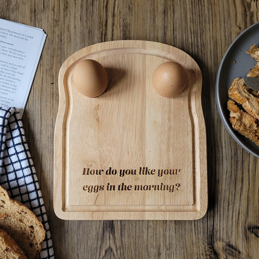 How Do You Like Your Eggs In The Morning? Breakfast Chopping Board With Egg Holders - Breakfast Cutting Board - Kitchen Gift