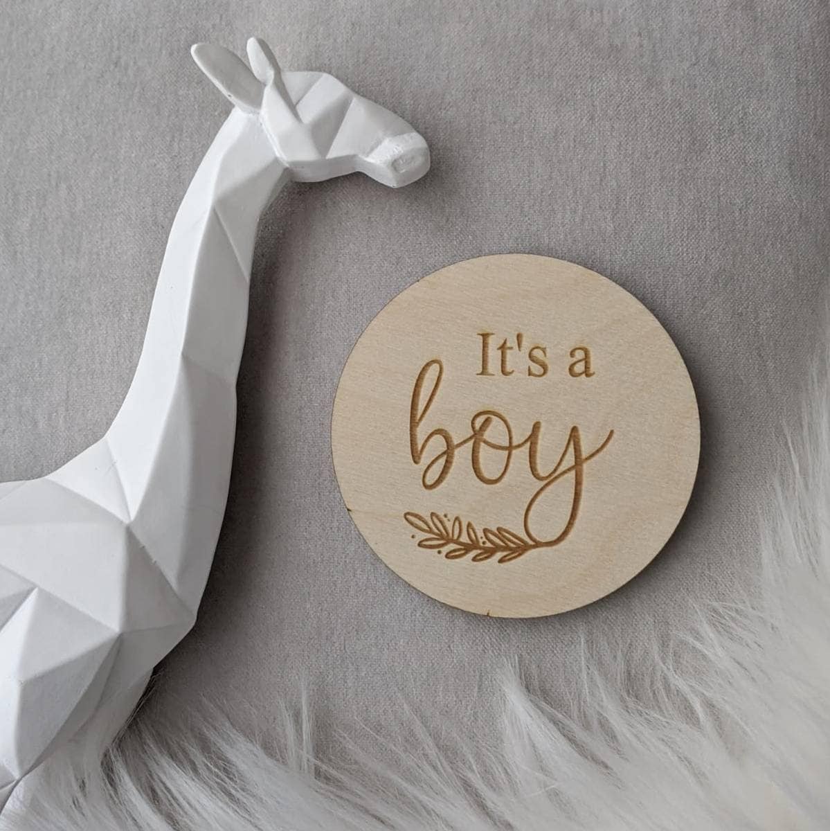 It's a Boy Baby Announcement - Wooden Gender Reveal Milestone disc