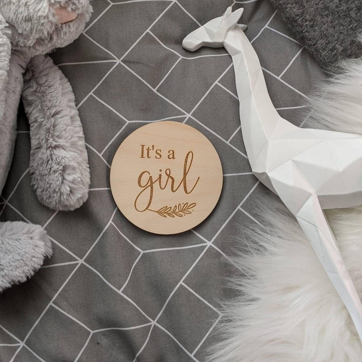 It's a Girl Baby Announcement - Wooden Gender Reveal Milestone Disc