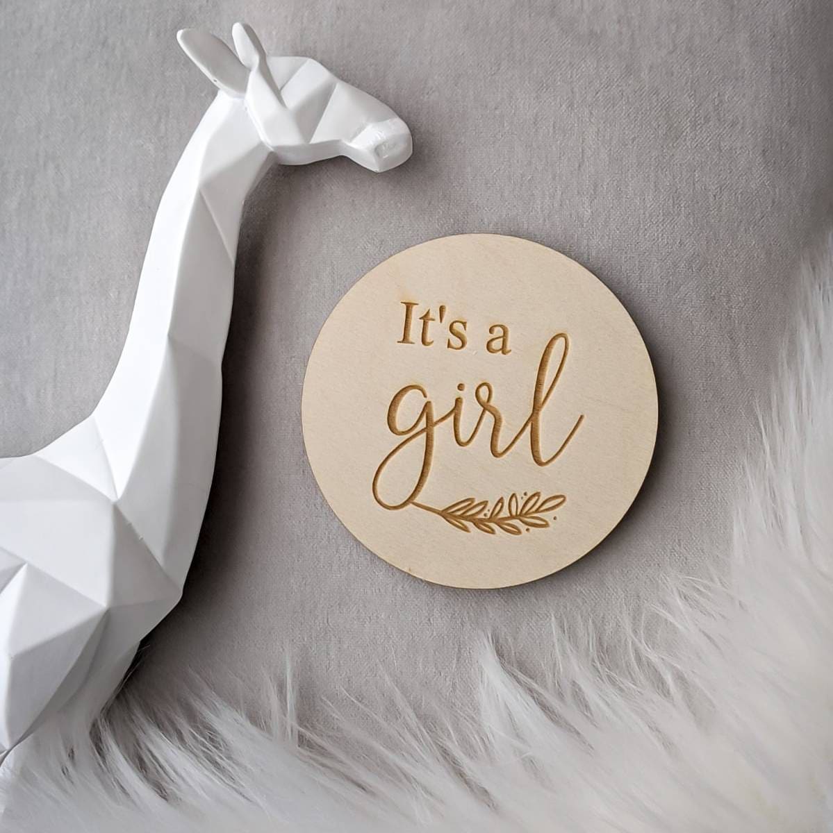 It's a Girl Baby Announcement - Wooden Gender Reveal Milestone Disc