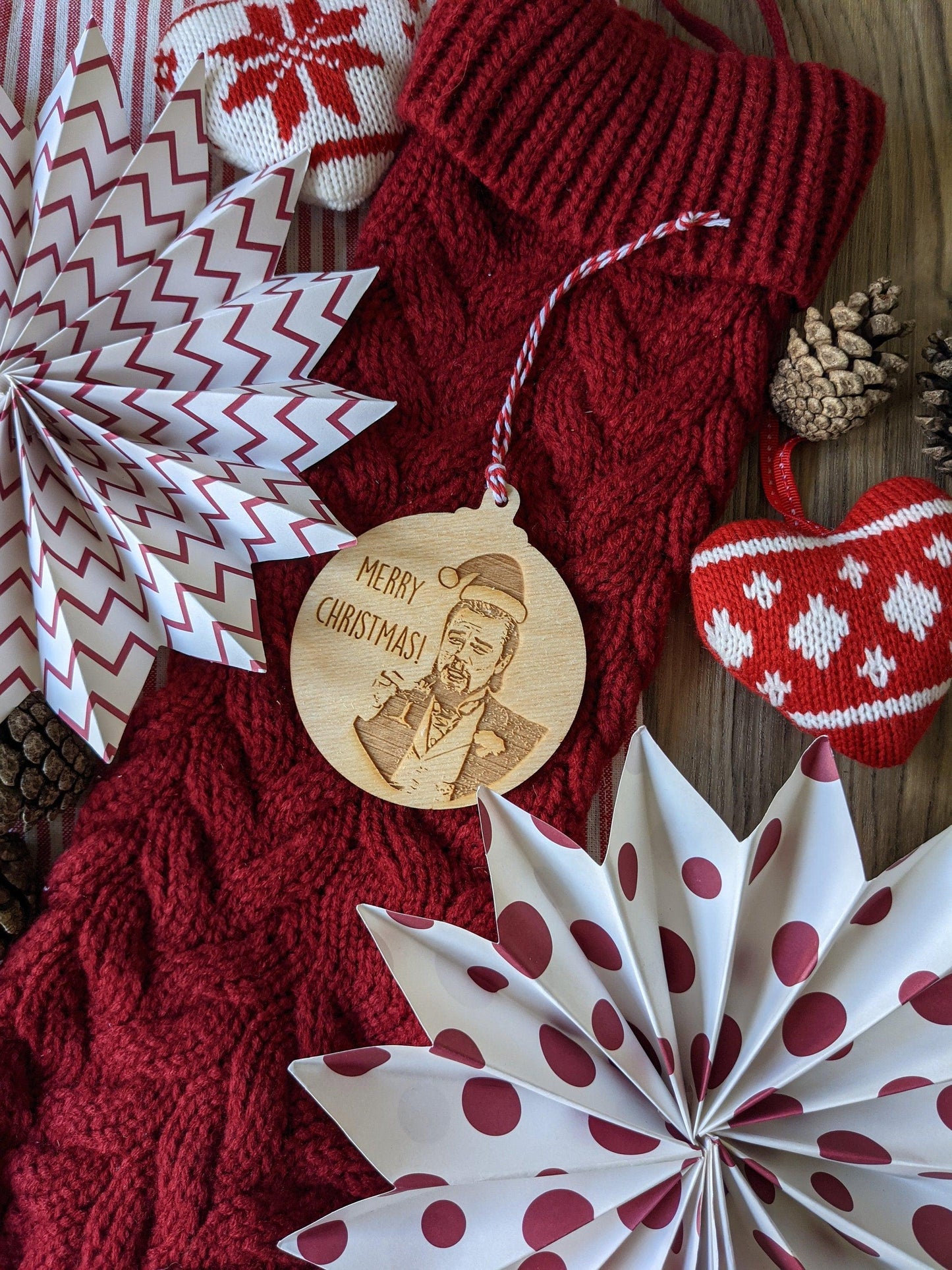 Leonardo DiCaprio Christmas Bauble Meme Christmas Decoration - Wooden Engraved Christmas Ornament or Christmas Gift Tag
