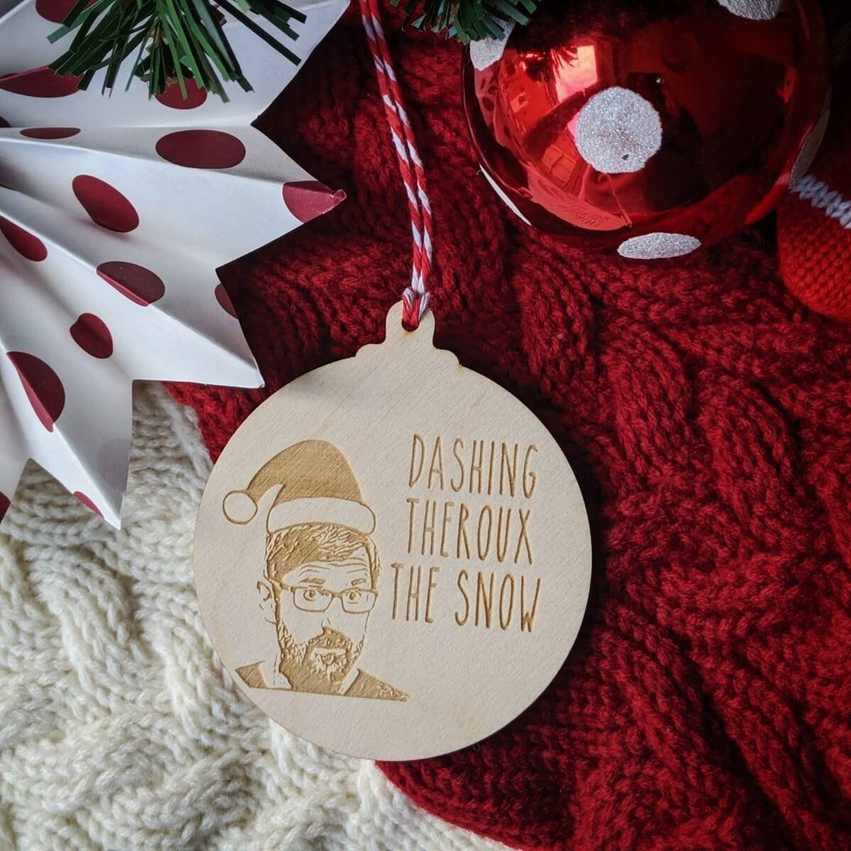 Louis Theroux Christmas Bauble Decoration - Dashing Theroux The Snow