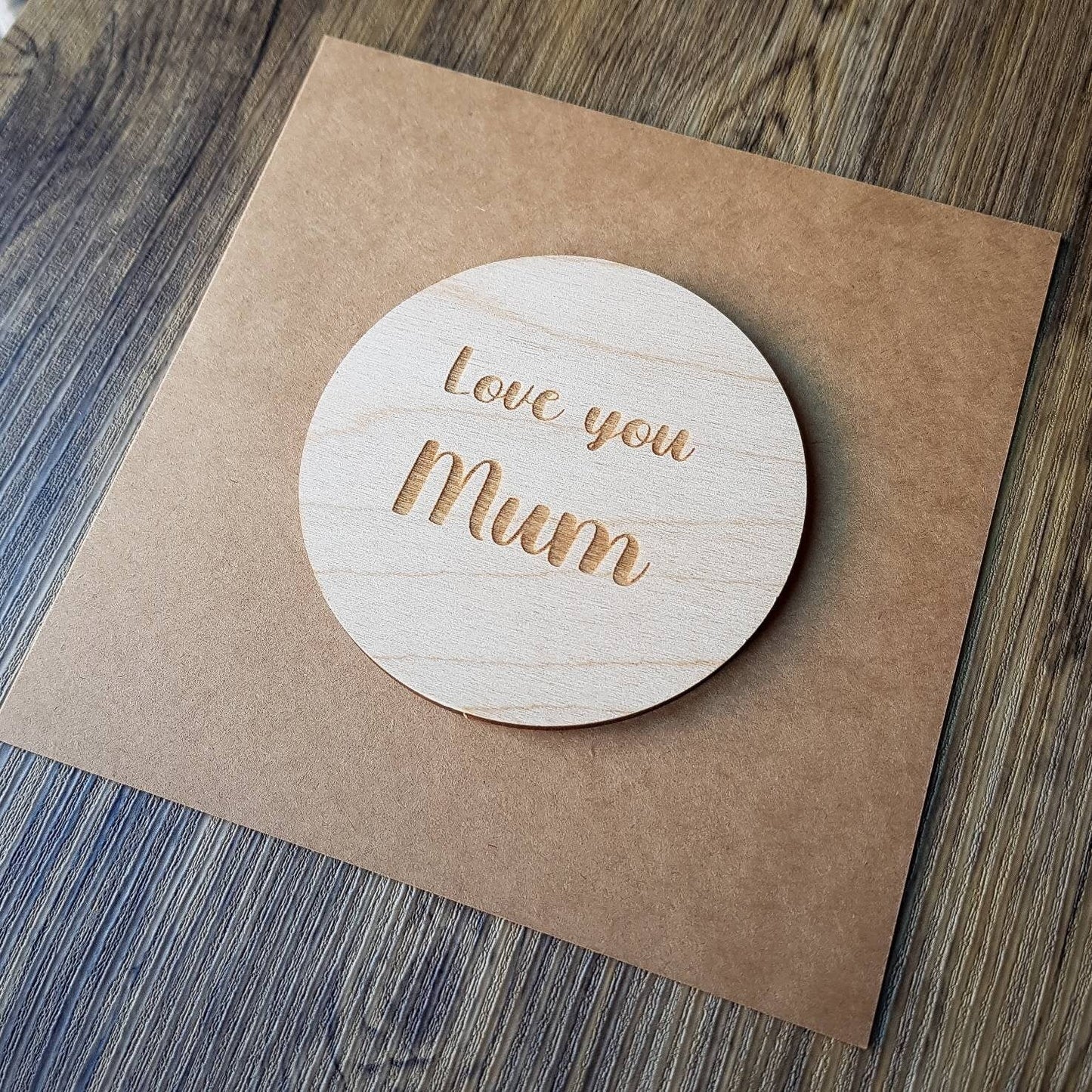 Love You Mum - Mother's Day Card - Wooden Engraved Card