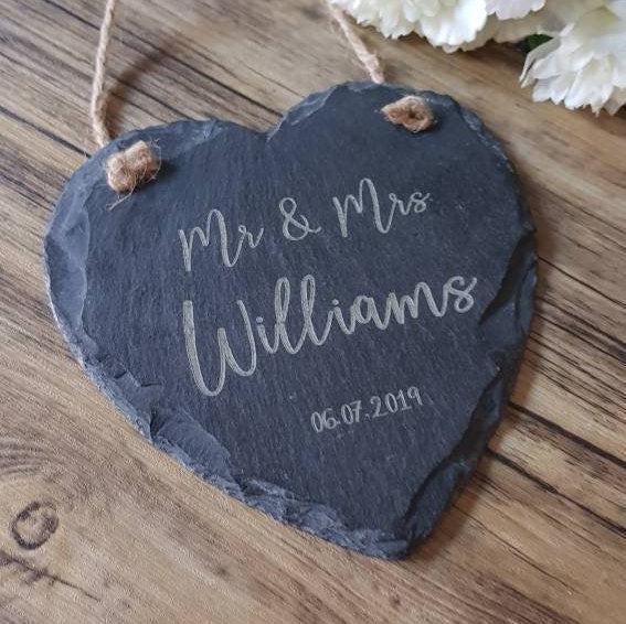 Mr and Mrs PERSONALISED Custom Slate Heart - Wedding gift for couples - Newlywed Gifts Slate Sign Custom