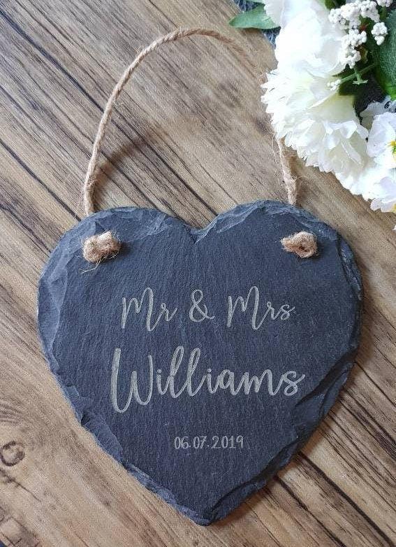 Mr and Mrs PERSONALISED Custom Slate Heart - Wedding gift for couples - Newlywed Gifts Slate Sign Custom