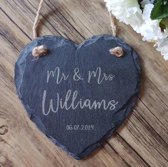 Mr and Mrs PERSONALISED Custom Slate Heart - Wedding gift for couples - Newlywed Gifts Slate Sign Custom