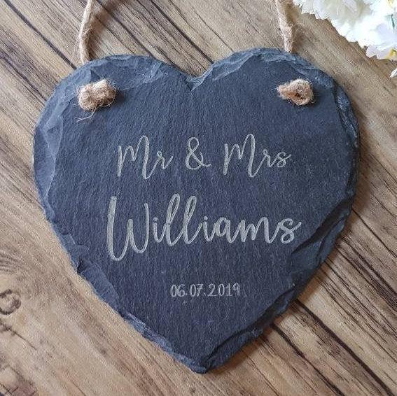 Mr and Mrs PERSONALISED Custom Slate Heart - Wedding gift for couples - Newlywed Gifts Slate Sign Custom