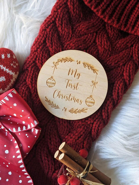 My 1st Christmas Flat Lay Disc - Christmas photo prop - Wooden Engraving -Flat Lay disc- Wooden Disc