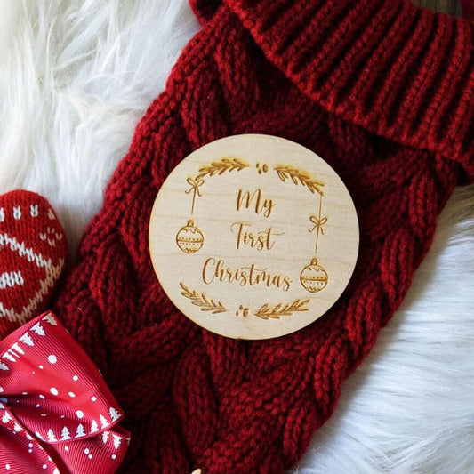 My 1st Christmas Flat Lay Disc - Christmas photo prop - Wooden Engraving -Flat Lay disc- Wooden Disc