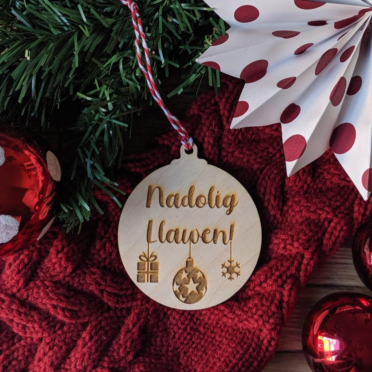 Nadolig Llawen - Wooden Christmas decoration, Christmas Bauble