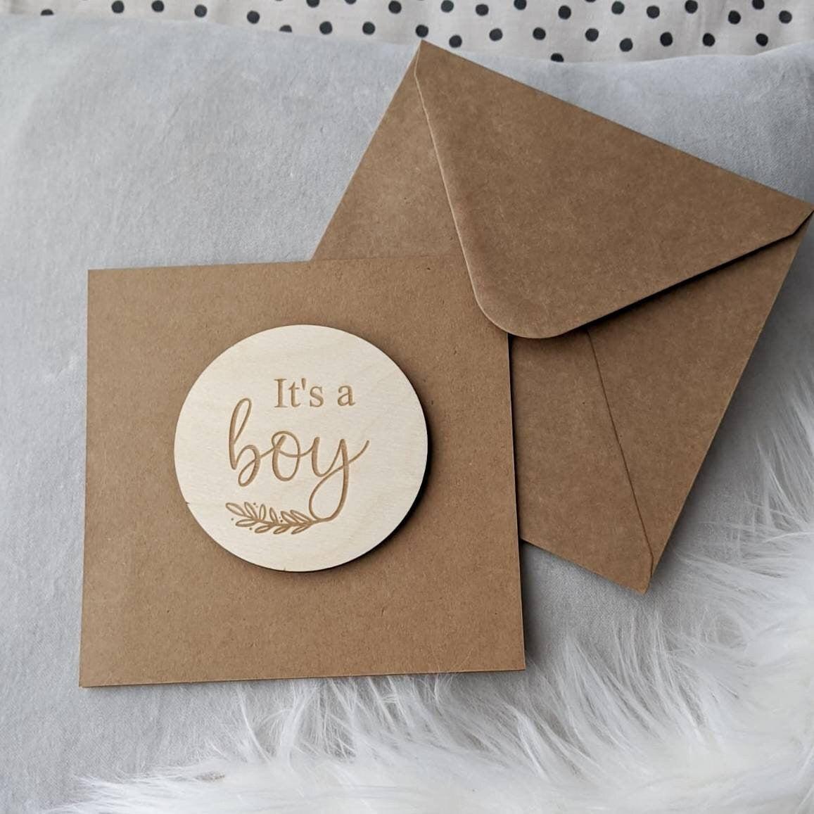 New Baby Card - It's a Boy Baby Card - Baby Boy Wooden Card -Gender reveal - Engraved Baby Card - Baby Shower Card